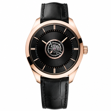 Rose Gold Tone Dress Watch with Black Leather Strap 43mm