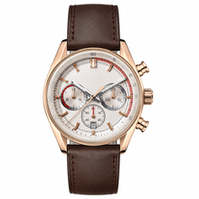 Chronograph Watch with Rose Gold Case and Brown Leather Strap