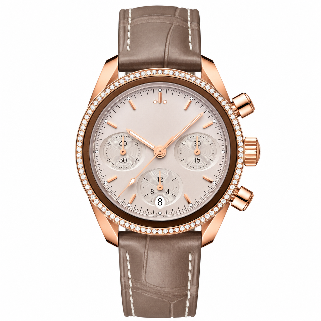 Chronograph Dress Watch 38mm with rose gold-tone case and taupe leather strap