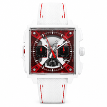 Square White Case Chronograph Watch with Textile Strap