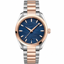 Two-Tone Metal Watch with Blue Dial 38mm