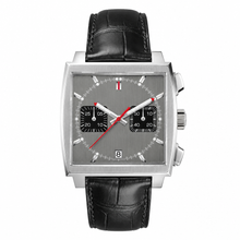 Square Chronograph Watch with Black Leather Strap