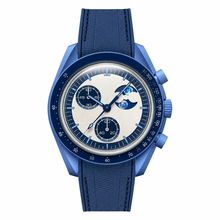 Blue Strap Watch with Moon Phase